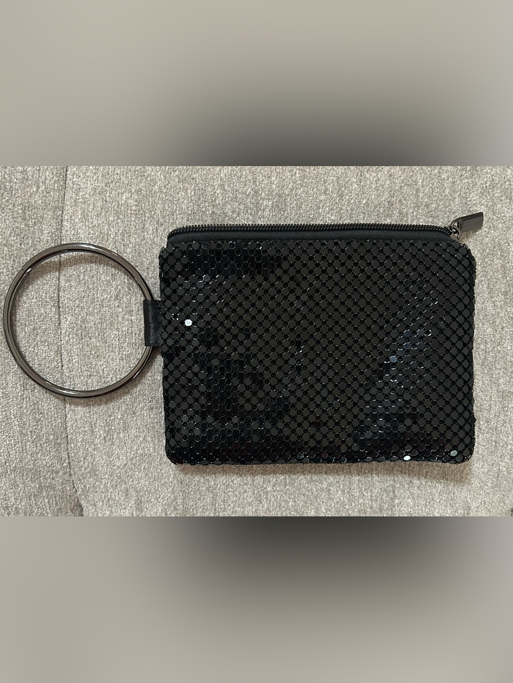 Black Sequin Wristlet with Ring Pouch